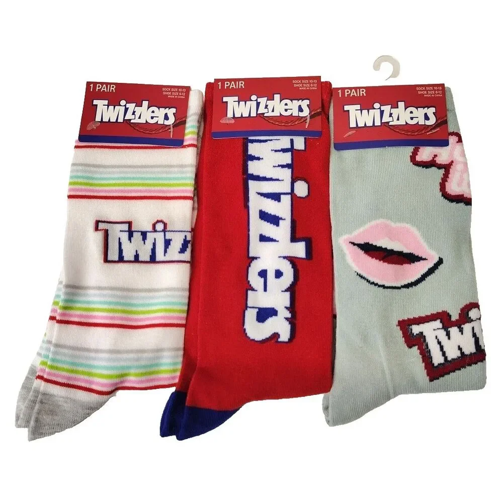 Twizzlers Candy 3-pair Candy Food Novelty Mens Adult Size 6-12 Crew Socks NWT